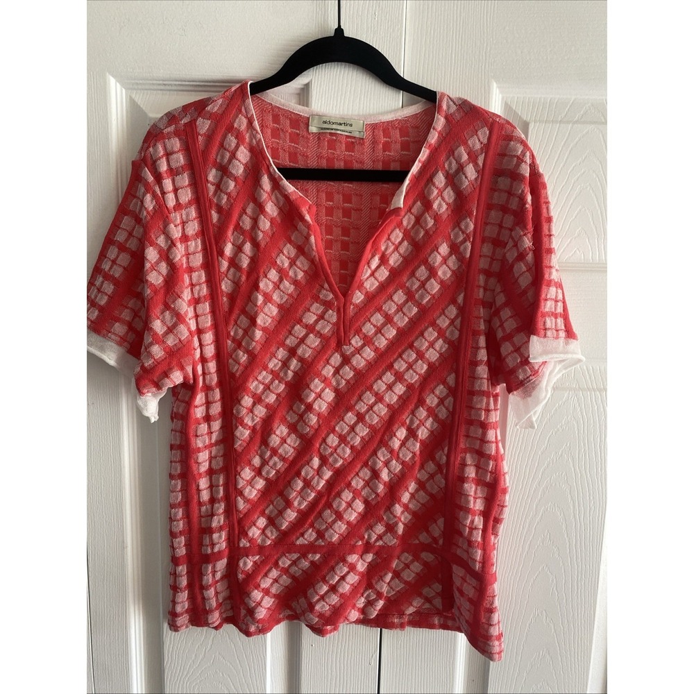 Aldomartins Geometric Knit Top Womens Size 8 Red Spring Cotton Blend Spain